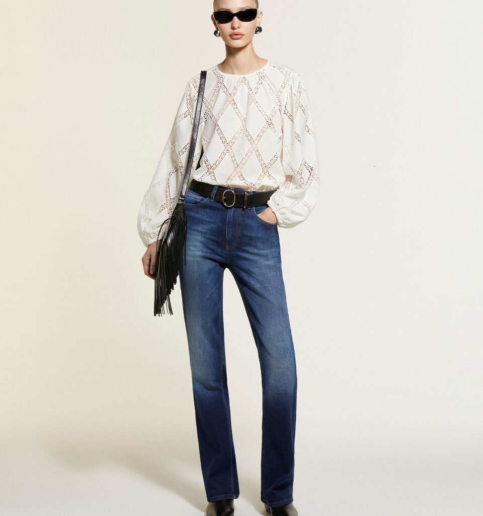 Cream white blouse with lace - women's blouses - Creamy White | Sisley image number 7